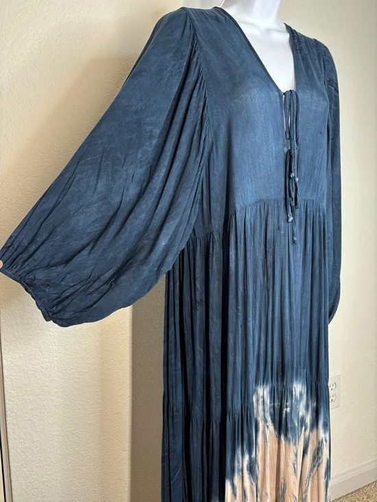 Young Fabulous & Broke Dawn Navy Tie Dye Maxi Dress Bohemian Large - Picture 6 of 16